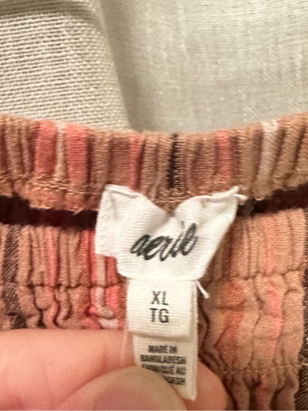 aerie XL Boho Strapless Smocked Wide-Leg Striped Linen Blend Jumpsuit Vacation - Picture 8 of 10